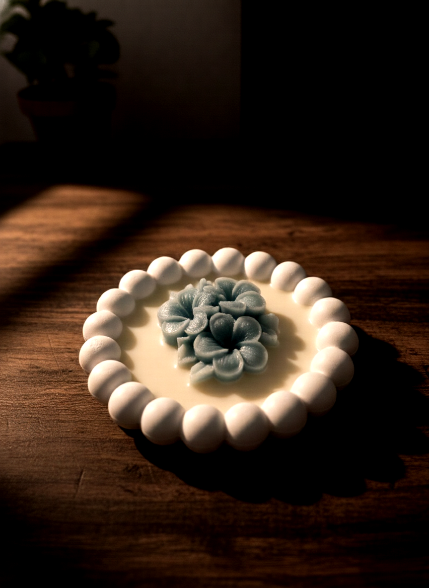 ৩-ফুলের মোমবাতির কম্বো সহ বাবল রাউন্ড ট্রে | Bubble Round Tray with 3-Flower Shaped Candle Combo